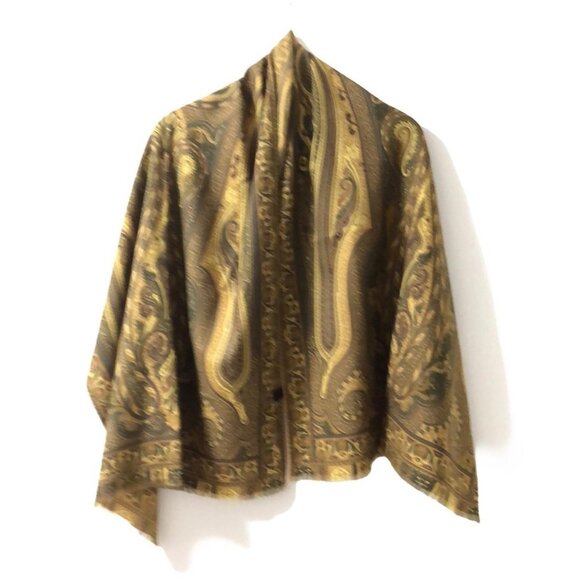 Auth ETRO - Dark Brown Yellow Multi Wool Silk Scarf - Picture 1 of 11